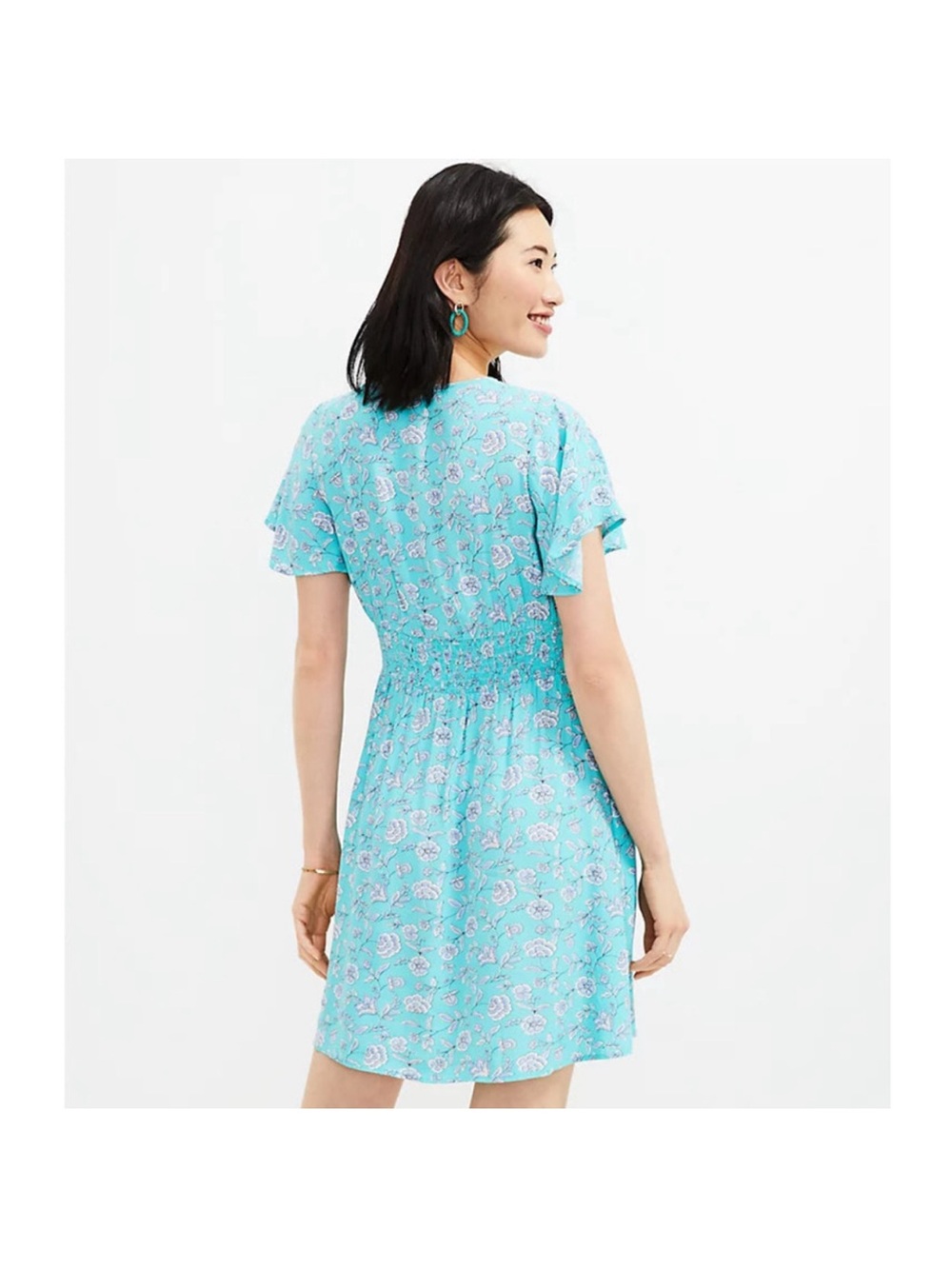 Women’s LOFT Boho Floral V-Neck Short Sleeve Dress - Picture 3 of 6